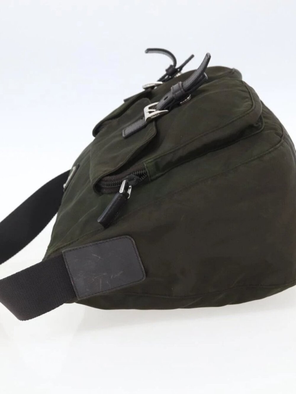 PRADA Shoulder Bag Nylon Khaki Silver Auth mr2000 - Picture 3 of 15